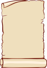 Aufkleber - Vertical scroll unrolled old papyrus. Ancient scroll with copyspace. Vector illustrations in color cartoon style isolated on white. Design for print. Banner parchment with place for text