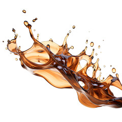 caramel colored cascading liquid streams abstract shape, 3d render style, isolated on a transparent 