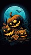 © AndErsoN - Halloween background, glowing Halloween pumpkins. the day of the Dead. terrible holiday.