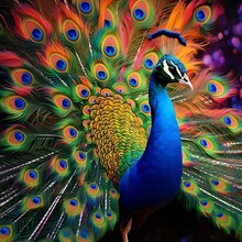 A Photorealistic Image Of A Peacock Spreading Its Tail Feathers, Its Plumage A Riot Of Color