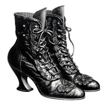 Victorian Lady Vintage Lace-Up Boots, Isolated Clipart  Illustration, Generative AI