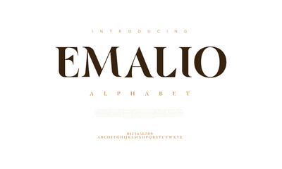 Emalio premium luxury elegant alphabet letters and numbers. Elegant wedding typography classic serif font decorative vintage retro. Creative vector illustration