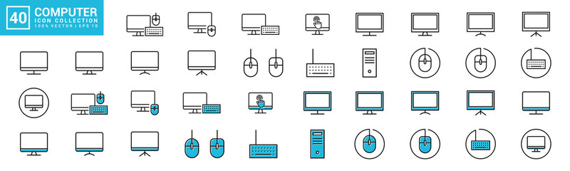 Collection of computer icons, computer equipment, work, designer, editor, editable and resizable EPS 10