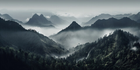 Wall Mural - mountains in the fog - Generative AI