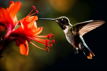 Wall Mural - hummingbird feeding on flower