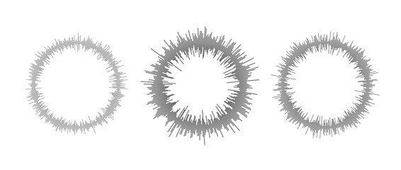 Poster - Radial sound waves collection. Round music equalizer bar set. Black linear audio chart pack. Abstract circle radio and voice signal symbol or icon for podcast, app, player. Vector element bundle.