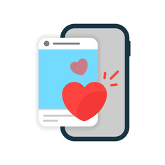 Poster - like on social media post with smartphone screen concept illustration flat design vector eps10. modern graphic element for landing page ui, infographic, icon