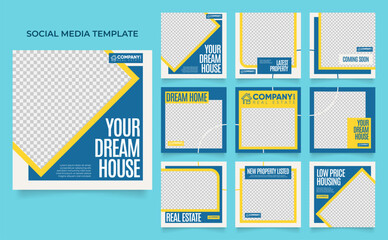 social media template banner house architecture service promotion. fully editable instagram and facebook square post frame puzzle organic sale poster