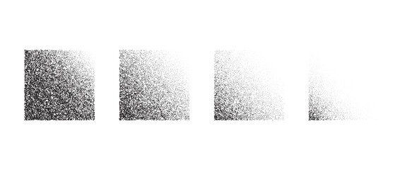 Aufkleber - Textured fading gradients set. Black dotted square element collection. Stippled shades object pack. Noise grain dotwork shapes. Halftone effect illustrations bundle. Vector illustration