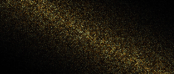 Poster - Golden gradient halftone background. Shining comic glitter texture. Pop up dotted sparkles pattern wallpaper. Retro design template for banner, flyer, poster, presentation. Vector illustration 