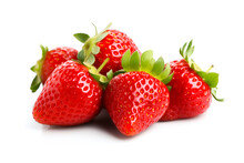 Bunch Of Ripe Strawberry Berries On White Background. A Close Up Of Strawberry.