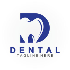 Initial D letter with Dental icon shaped inside vector logo design illustration suitable for dental health, clinic dentist, dental care.