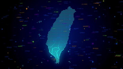 Wall Mural - futuristic motion view blue colorful shiny digital technology hud dots mosaic grid taiwan map light 