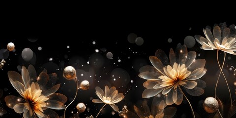 Beautiful abstract black and gold luxury night photo floral design background banner. beautiful Generative AI AIG32