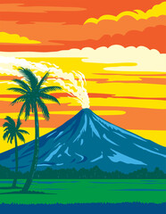 Wall Mural - WPA poster art of Mayon Volcano Natural Park located in the Bicol Region on southeast Luzon Island Philippines done in works project administration or Art Deco style.
