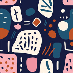 Wall Mural - Seamless pattern with abstract shapes. Hand drawn vector illustration.