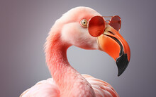 Portrait Of A Pink Flamingo In Sunglasses. Generative AI Technology.