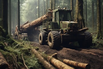 a tractor get logs out of the woods. generative ai.