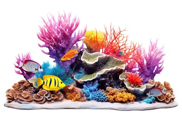 Wall Mural - Beautiful corals reef with exotic tropical fish. Generative AI.