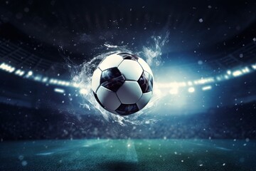 Canvas Print - Soccer ball flew into net of the goal. Generative AI.