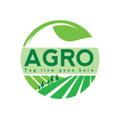 Wall Mural - Agro logo design with agriculture field and plant concept.