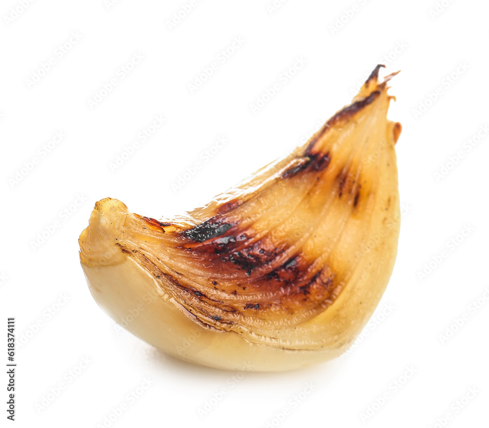 Tasty grilled onion piece on white background