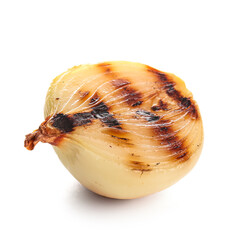 Tasty grilled onion piece on white background