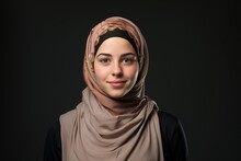 Headshot Of A Pretty Middle Eastern Teenage Girl Posing Looking At The Camera Wearing A Hijab