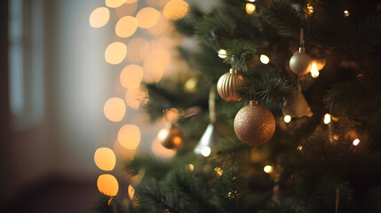closeup of christmas tree with decoration created with generative ai