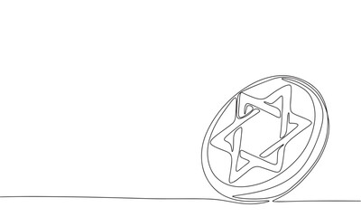 Fototapete - Continuous one line drawing star of David. Vector illustration religion concept line art, outline silhouette.