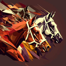 Horse Racing Competition Drawing, Horses Strive For Victory. For Your Design