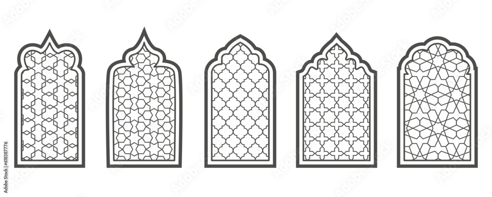 Ramadan window with pattern. Arabic frame of mosque door. Islamic ...