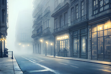 foggy street in the night