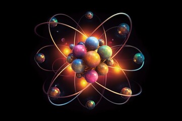 Wall Mural - atomic nucleus electrons neutrons protons. model shows that an atom is mostly empty space, with elec