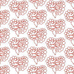 A pattern of large and small intestines in a linear style. A repeating pattern with lines of the colon and small intestine. Health, medicine, internal organs. The structure of healthy organs
