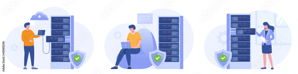 Server technology concept, database system, cloud, data management ...