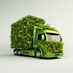 Wall Mural - Truck. Ecological concept. Truck trailer made of green vegetation.