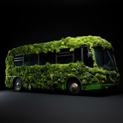 Wall Mural - Bus. Ecological concept. Bus made of green vegetation in the forest