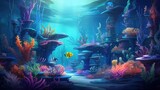 Fototapeta Młodzieżowe - Whimsical underwater world with exotic marine creatures, sparking curiosity and imagination | generative ai