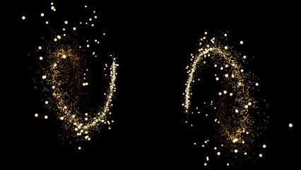 Sticker - Golden particles flying tail shine glitter awards dust spark abstract on black background. Magical shimmering light.