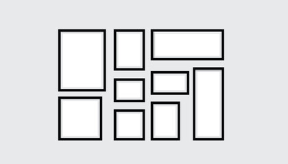 Aufkleber - Set of vector photo frame. mockup design. blank frame set hanging on a wall. sheets for a notes. set realistic photo card