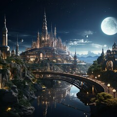 Canvas Print - panorama of the fantasy cityat night