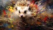 hedgehog  form and spirit through an abstract lens. dynamic and expressive hedgehog print by using bold brushstrokes, splatters, and drips of paint. hedgehog raw power and untamed energy