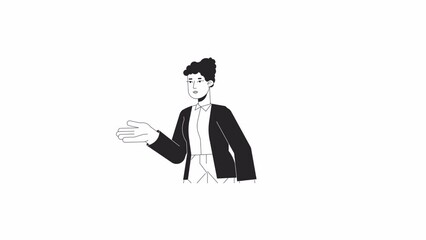 Fototapete - female tutor explaining bw animation. animated character friendly caucasian office woman. monochrome