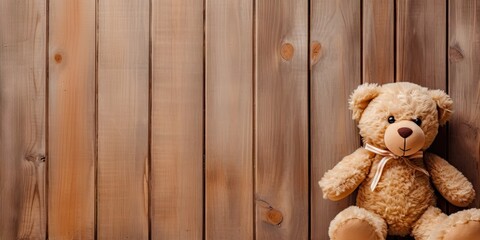 lovely concept. cute and classic. teddy bear on vintage wooden table with retro design