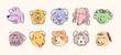 Cute dog face pictogram icon. A collection of simple face stickers drawn with pencil lines on a circle.