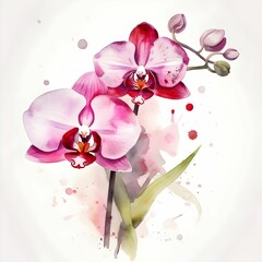 Poster - AI-generated illustration of reddish-pink orchids in watercolor style.