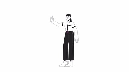 Fototapete - office lady high fiving bw animation. animated character female happy employee. positive mood. monoc
