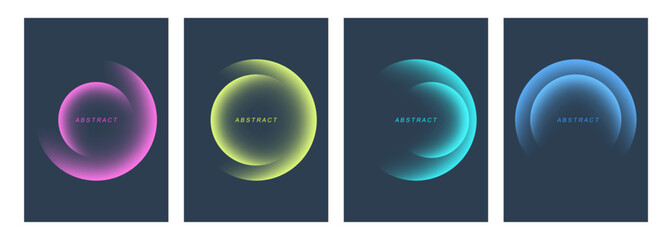 Set of bright color gradient round shapes. Futuristic abstract backgrounds with vibrant colored spheres for creative graphic design. Vector illustration.