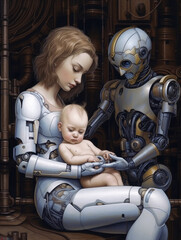 Sticker - futuristic motherhood, generative ai